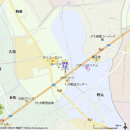 ヨークベニマル登米中田店（セブン銀行との共同利用ＡＴＭ）付近の地図